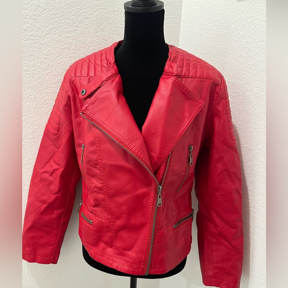 Red Faux Leather Jacket